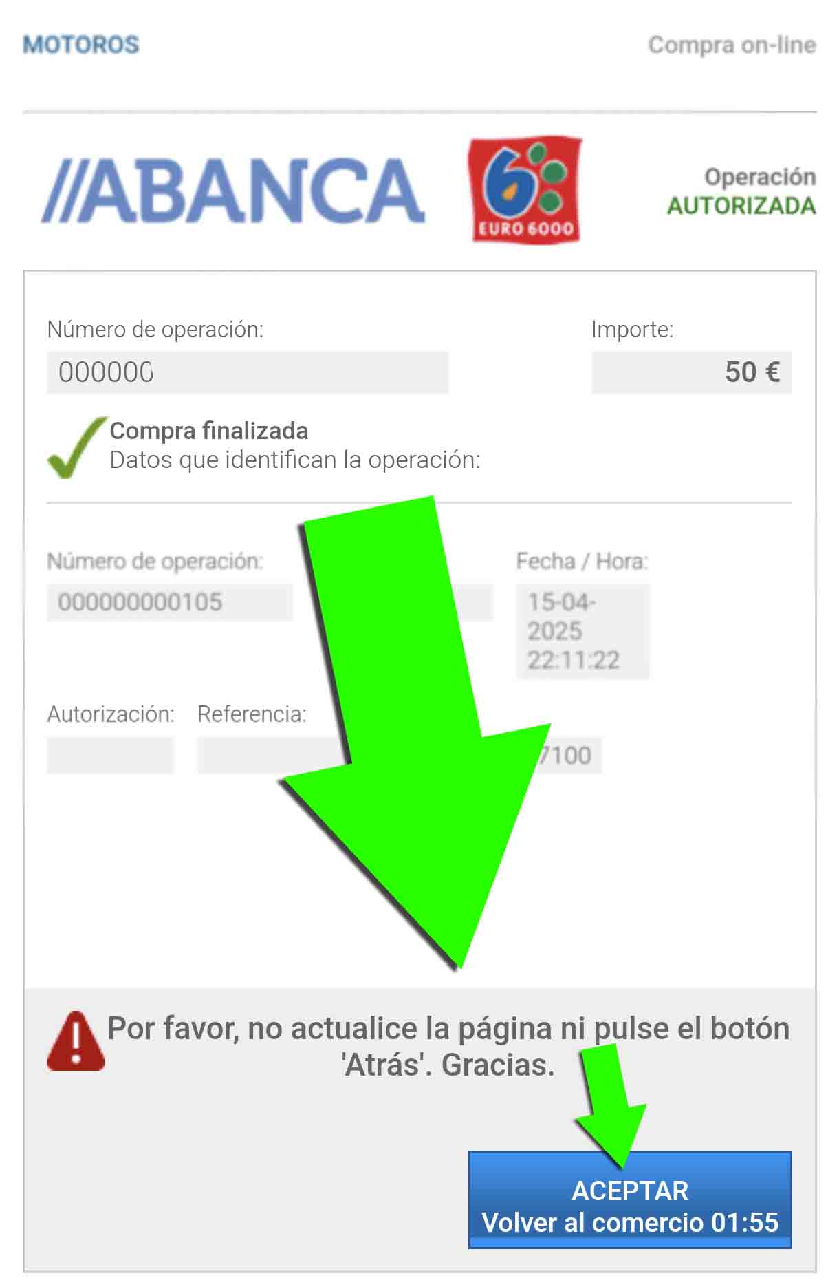 Aceptar tras el pago